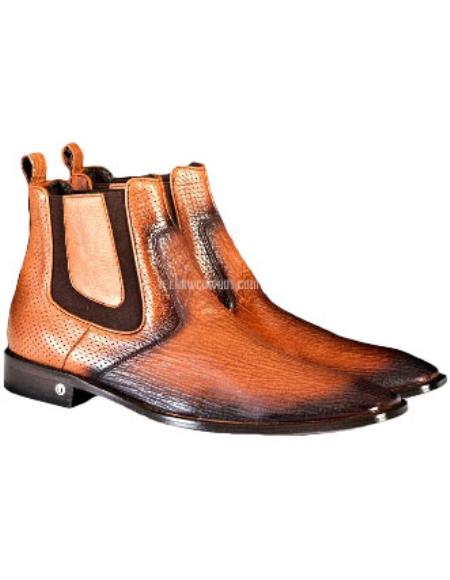 Faded Cognac Sharkskin Chelsea Boots for Men