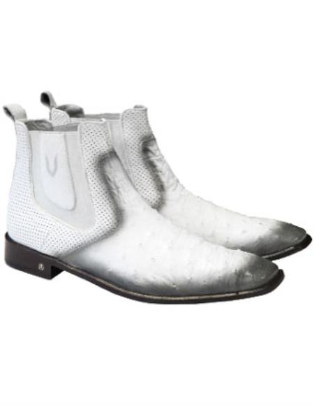 Men's Faded White Ostrich Chelsea Boots