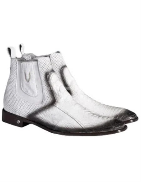 Handmade Faded White Ostrich Chelsea Boots