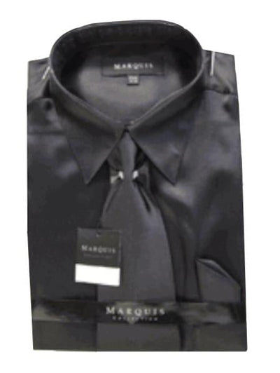 Fashion Cheap Priced Sale Satin Black Dress Shirt Combinations Set Tie Hanky Set Men's Dress Shirt mensusa