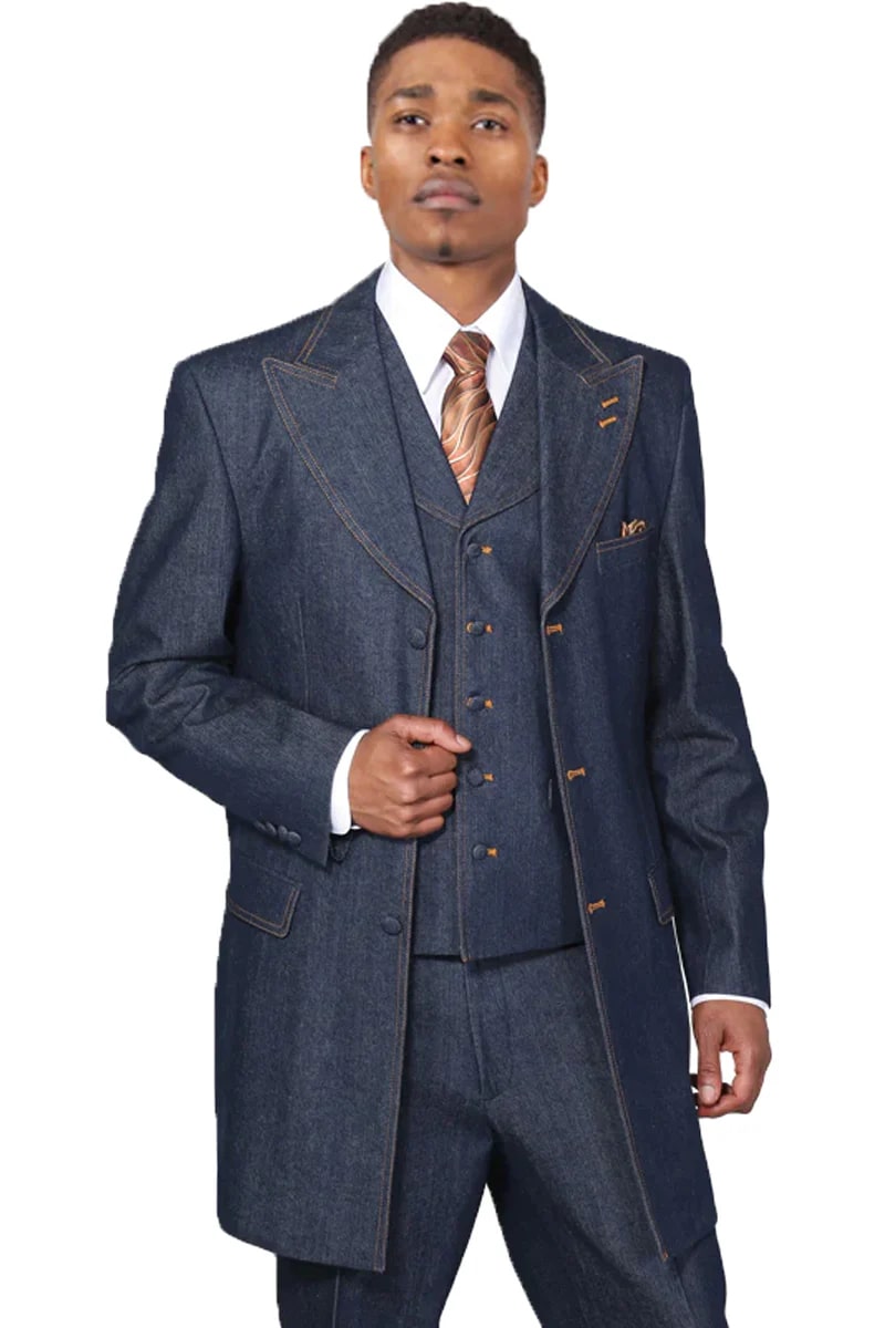 Men's Denim Zoot Suit with Long Vest