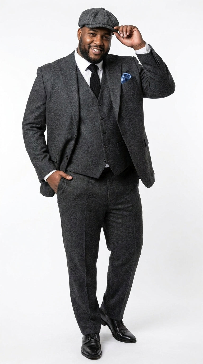 Men’s Heritage Charcoal Tweed 3 Piece Suit, Peaky Blinders Inspired Classic Formal Dress Suit