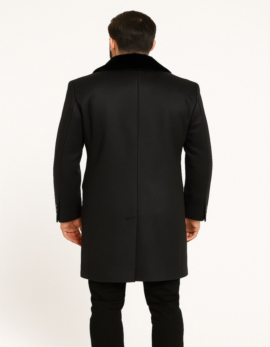 Double-Breasted Overcoat with Faux Fur Collar