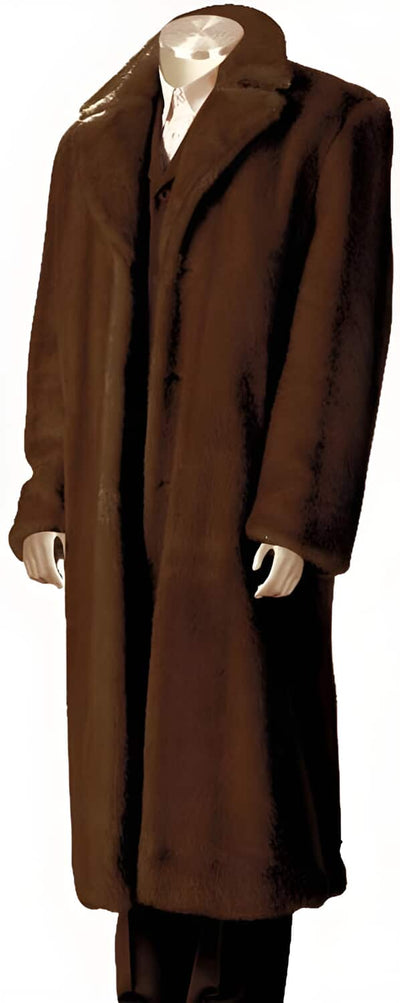Coco Chocolate Brown Faux Fur Overcoat for Men