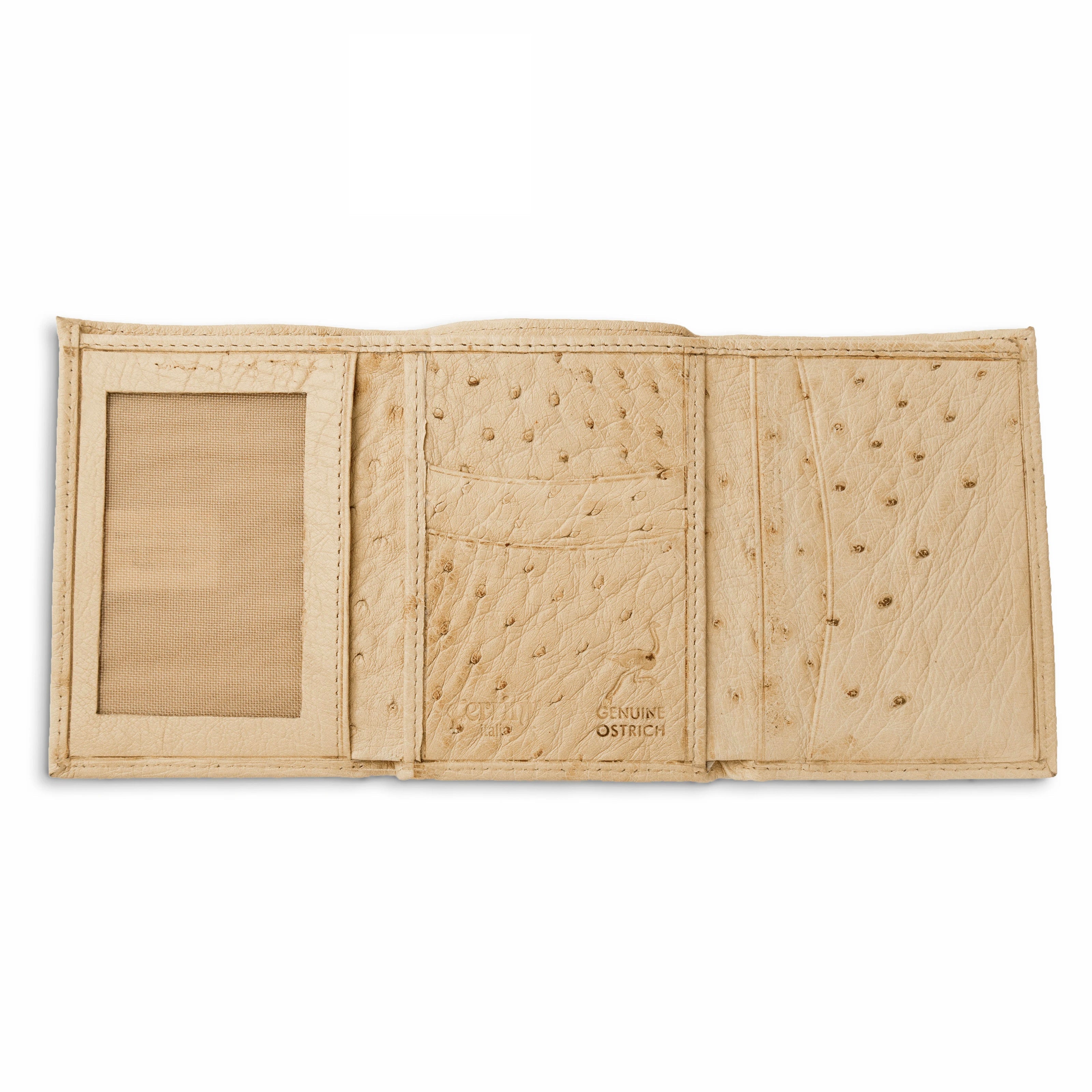 Mens Smooth Ostrich Trifold Wallet White