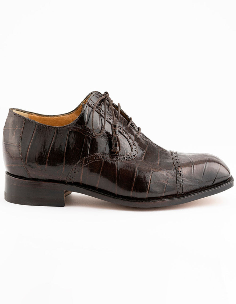 Ferrini 3922 Alligator Cap Toe Shoes Chocolate