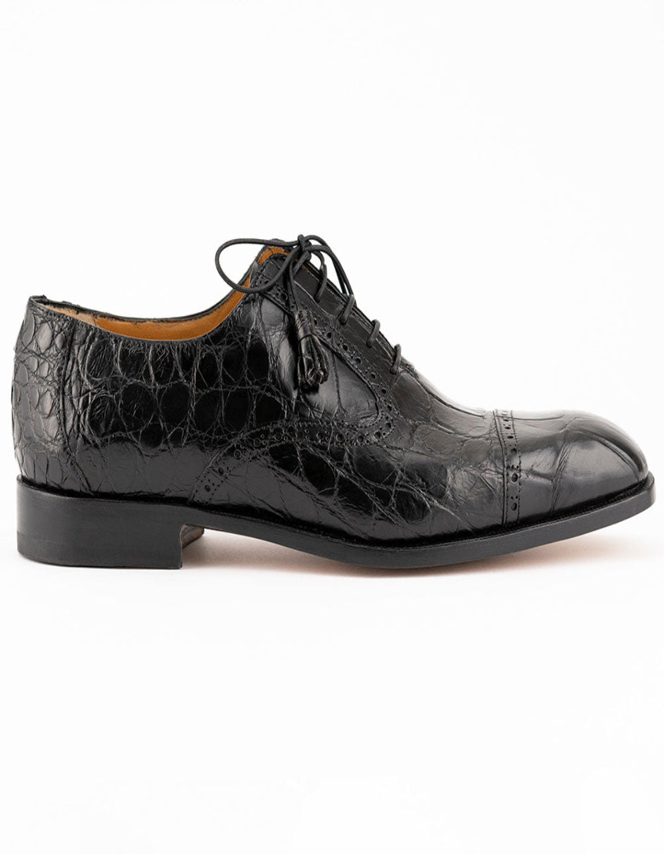 Ferrini 3922 Black Alligator Cap Toe Dress Shoes