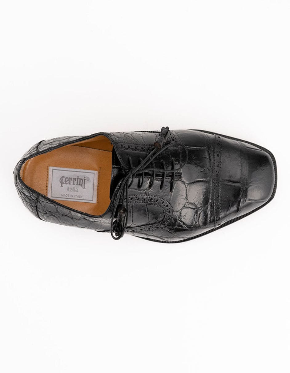 Ferrini 3922 Black Alligator Cap Toe Dress Shoes