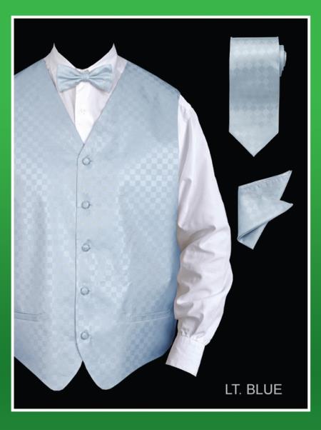 Men's 4 Piece Groomsmen Dress Tuxedo Wedding Vest ~ Waistcoat ~ Waist coat Set (Bow Tie, Neck Tie, Hanky) - Satin Ivory - Men's Neck Ties - Mens Dress Tie - Trendy Mens Ties