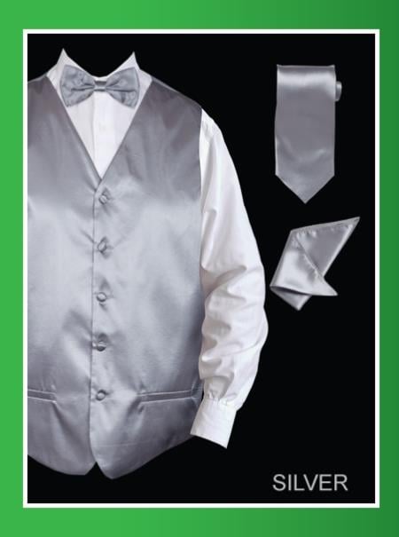 Men's 4 Piece Dress Tuxedo Wedding Vest ~ Waistcoat ~ Waist coat Set (Bow Tie, Neck Tie, Hanky) - Satin Pink  - Men's Neck Ties - Mens Dress Tie - Trendy Mens Ties main image 0