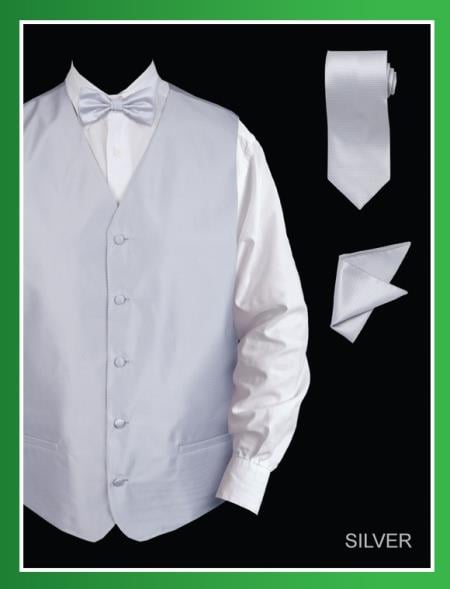 Men's 4 Piece JQD Groomsmen Dress Tuxedo Wedding Vest ~ Waistcoat ~ Waist coat  Set (Bow Tie, Neck Tie, Hanky) Fuchsia ~ fuschia ~ hot Pink - Men's Neck Ties - Mens Dress Tie - Trendy Mens Ties
