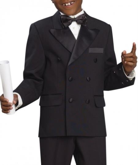 Four Button Double Breasted Boy's Tuxedo Black