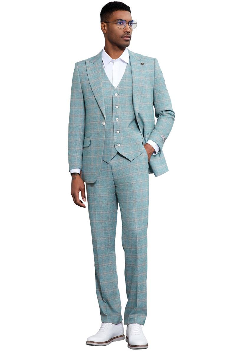 Stacy Adams Light Turquoise Plaid Suit