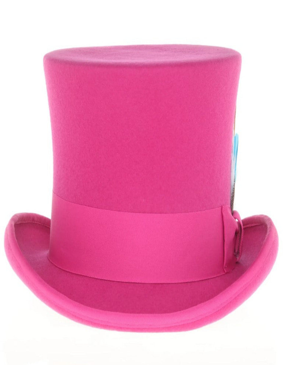 1920s Fuchsia Top Hat – Men’s Tall 100% Wool Dress Hat in Hot Pink