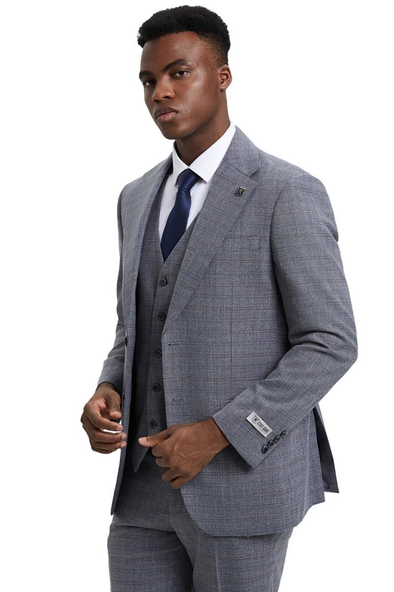 Stacy Adams Modern Fit Light Grey Vested Suit