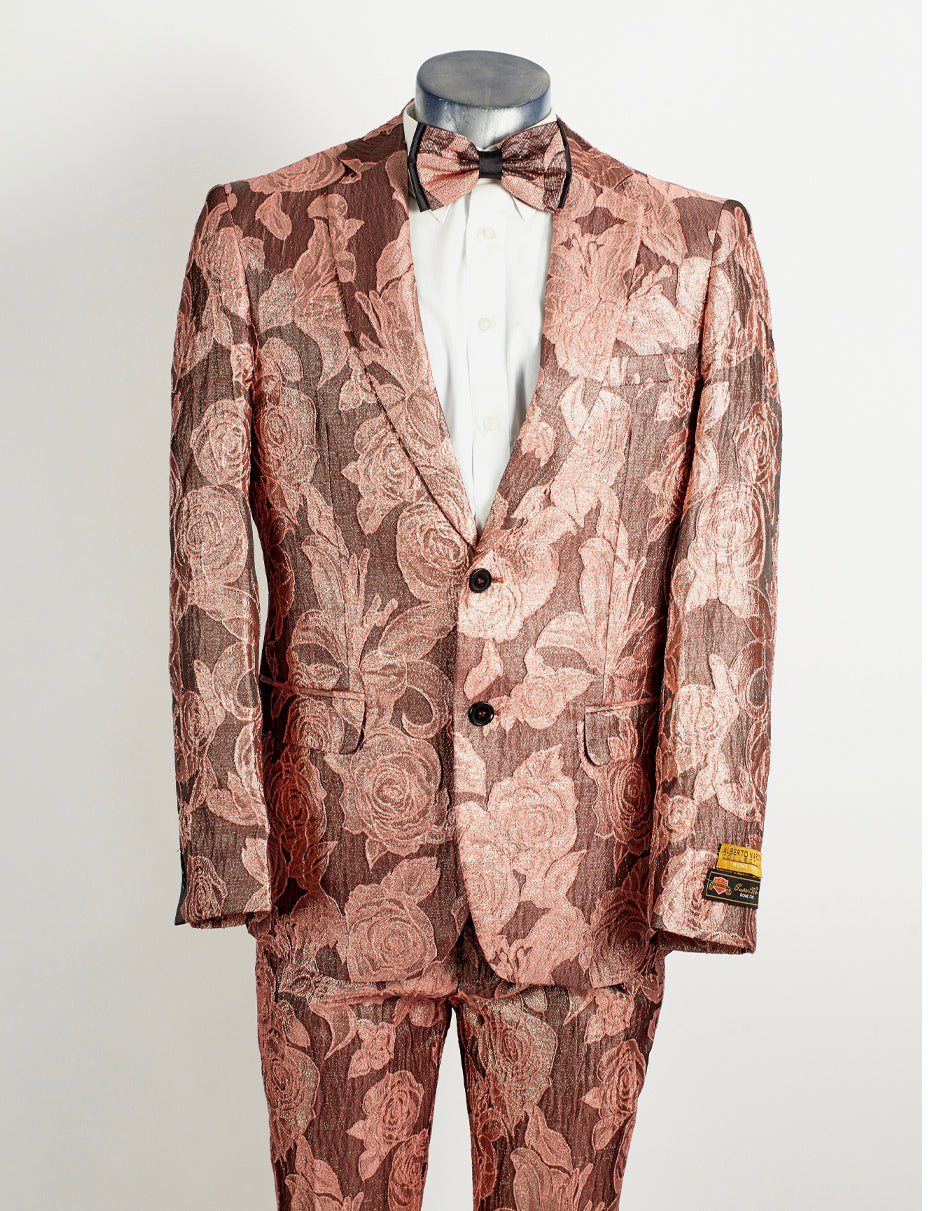 Dusty Rose & Pink Floral Paisley 2-Button Tuxedo