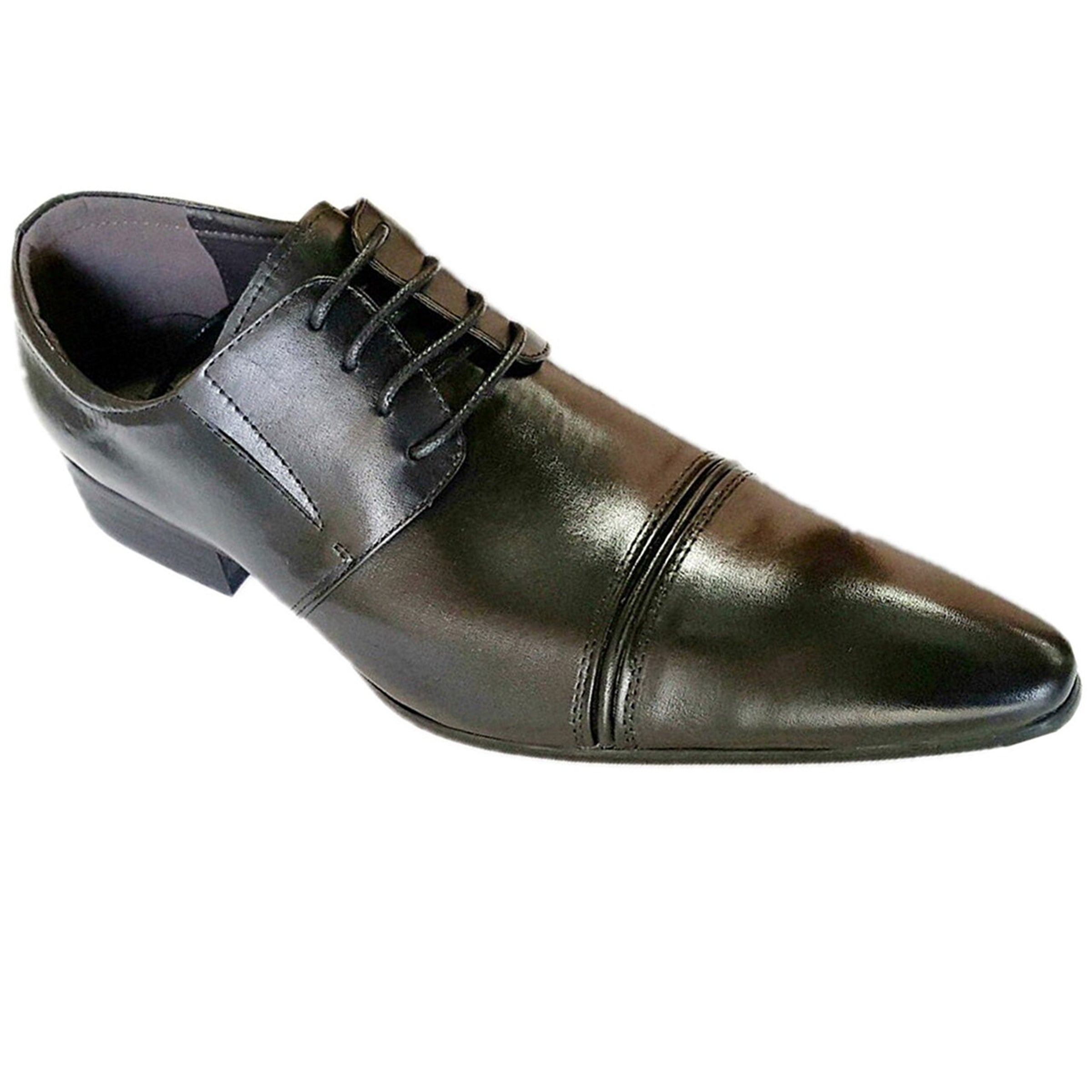 Mens Zota Leather Cap Toe Lace Up Dress Shoe in Black