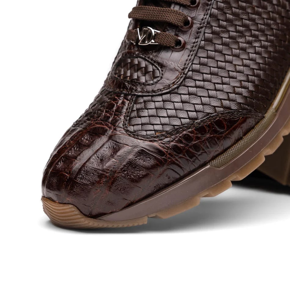 Roma Brown Woven Leather & Crocodile Sneakers