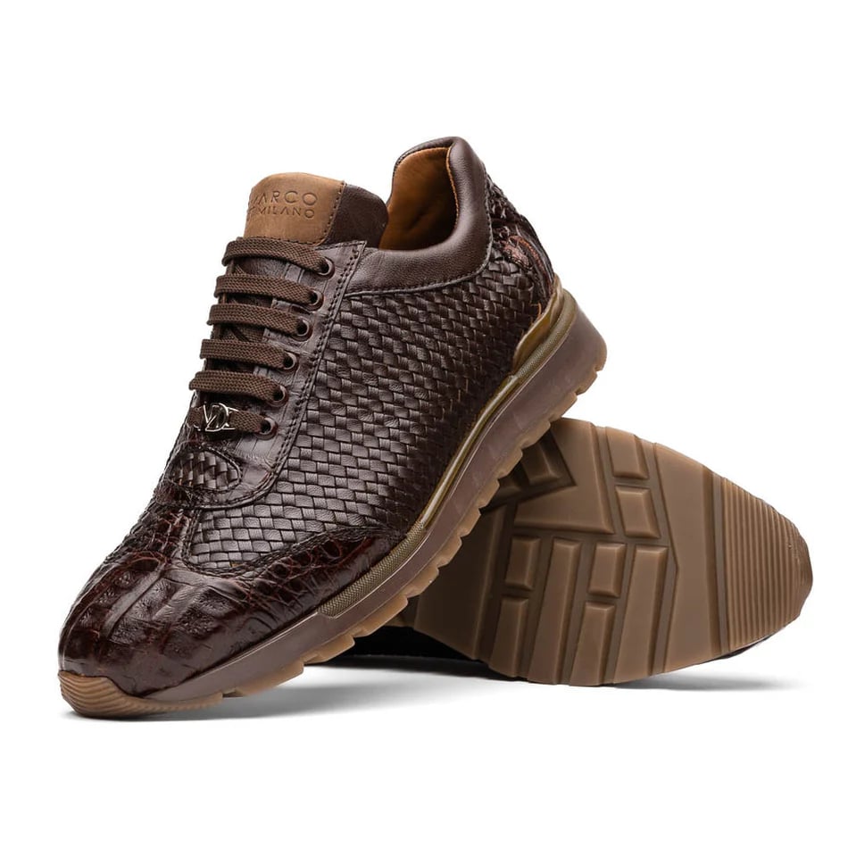 Roma Brown Woven Leather & Crocodile Sneakers