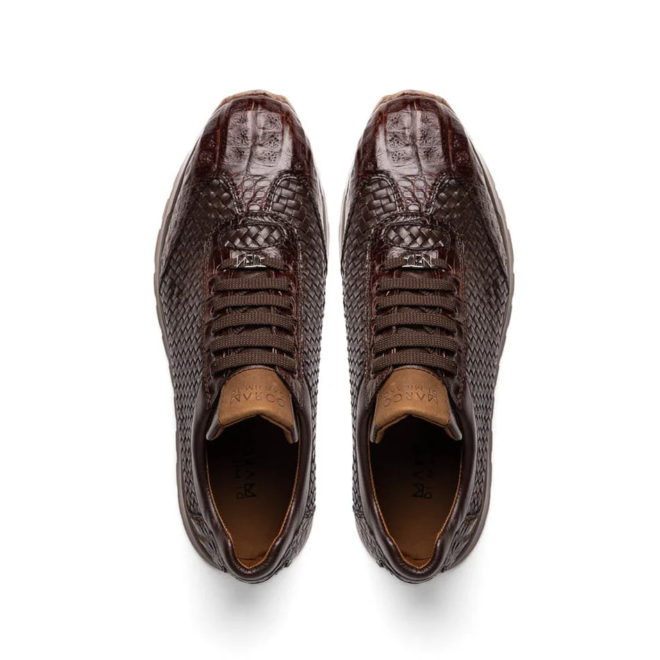 Roma Brown Woven Leather & Crocodile Sneakers