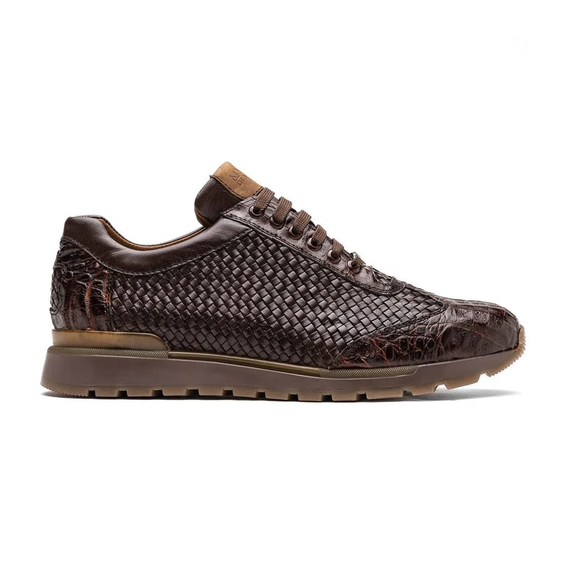 Roma Brown Woven Leather & Crocodile Sneakers