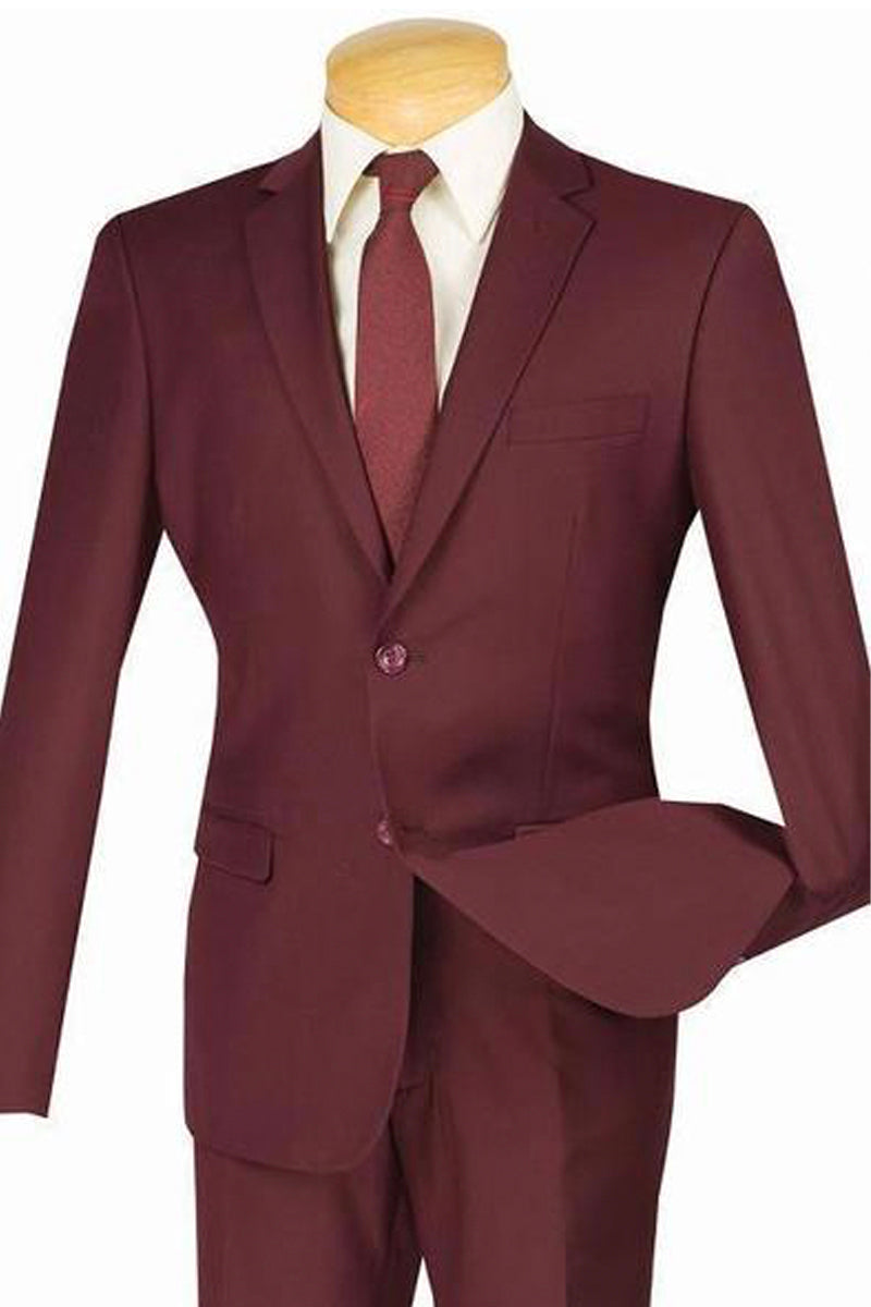 Slim Burgundy 2-Button Poplin Suit for Men