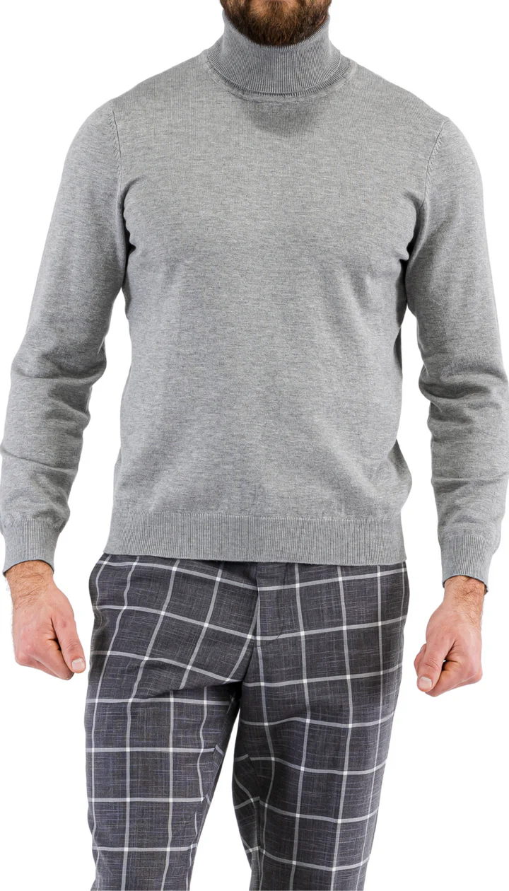 Men's Grey Pullover Turtleneck Sweater
