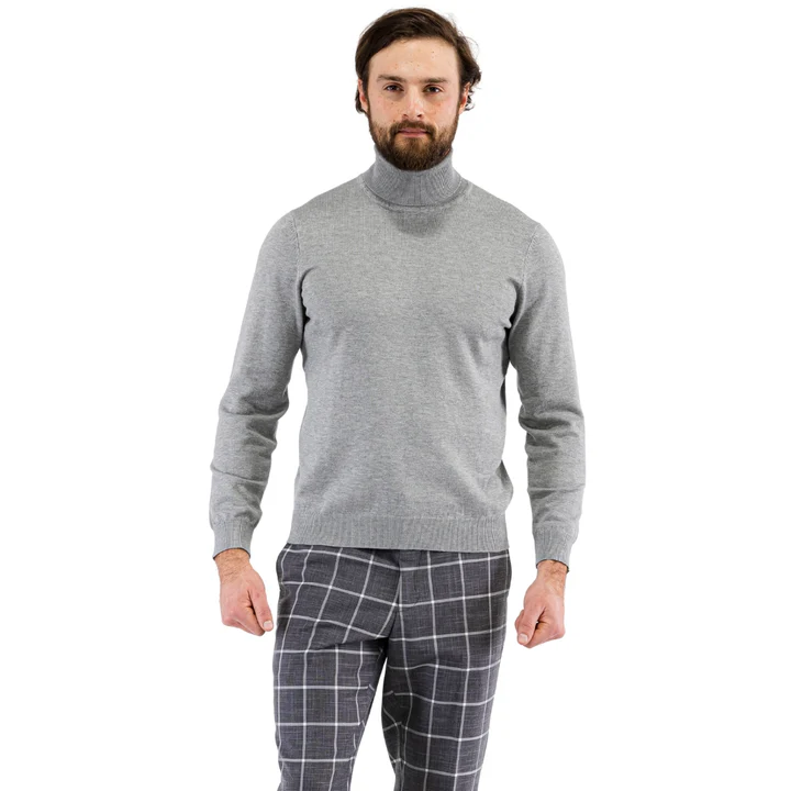 Men's Grey Pullover Turtleneck Sweater