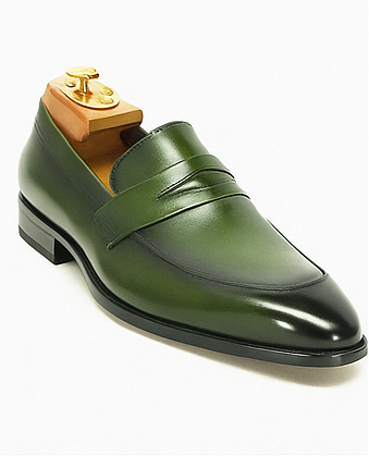 Mens Green Dress Shoes Mens Color Penny Stylish Dress Loafer -Olive