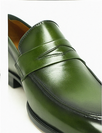 Mens Green Dress Shoes Mens Color Penny Stylish Dress Loafer -Olive