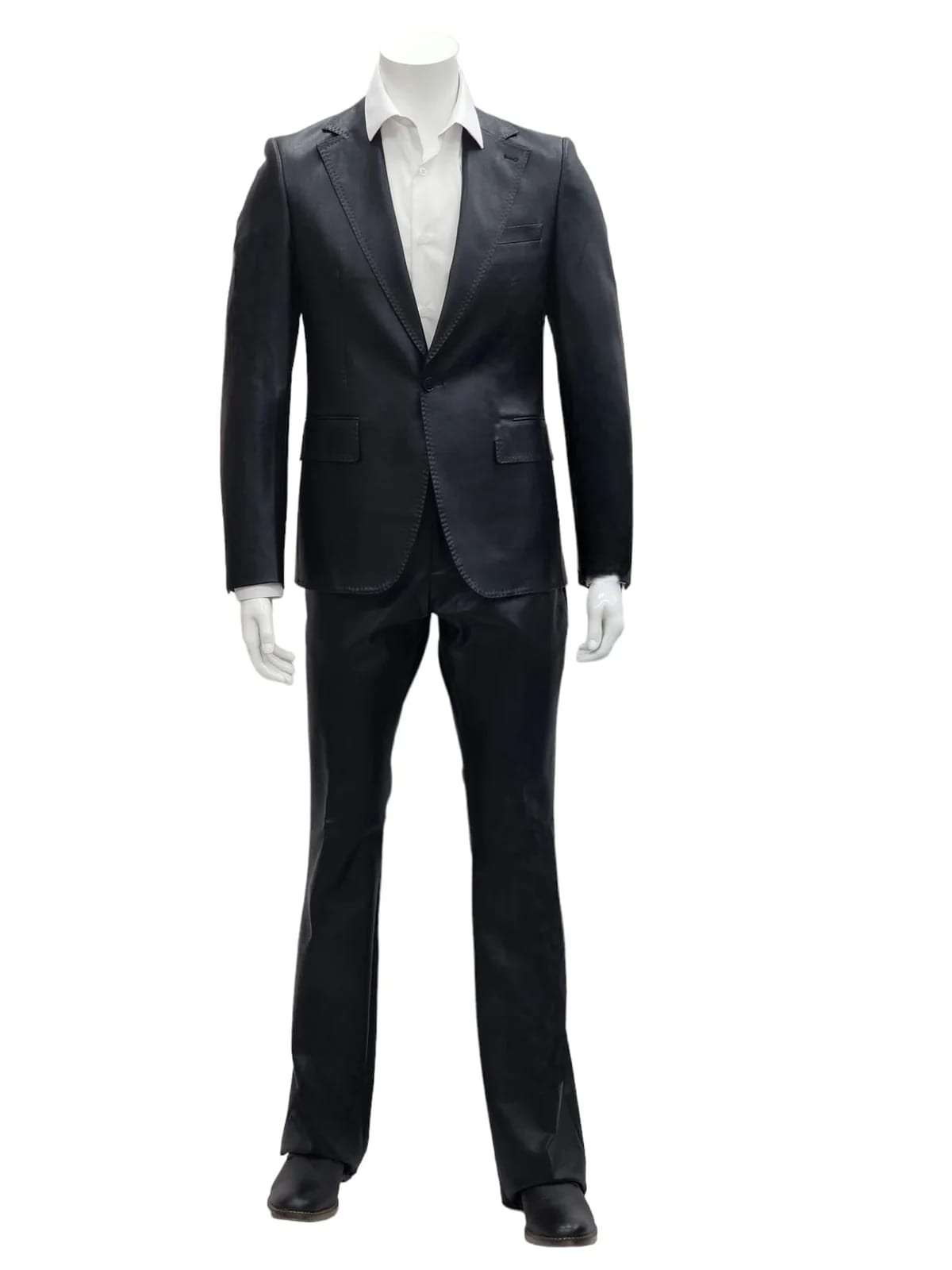 Mens 1 Button Slim Fit Leather Suit Black