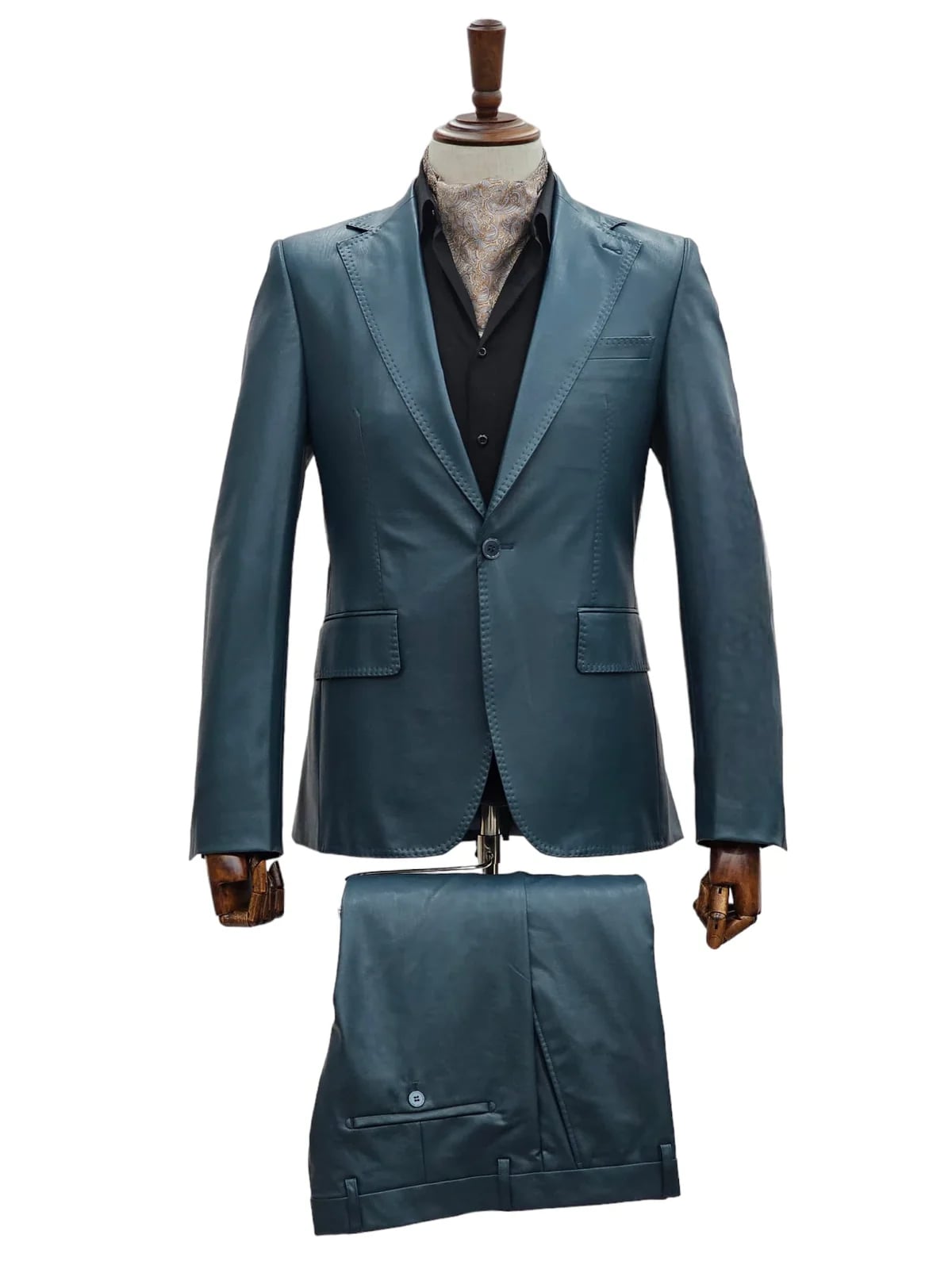 Mens 1 Button Slim Fit Leather Suit Caramel