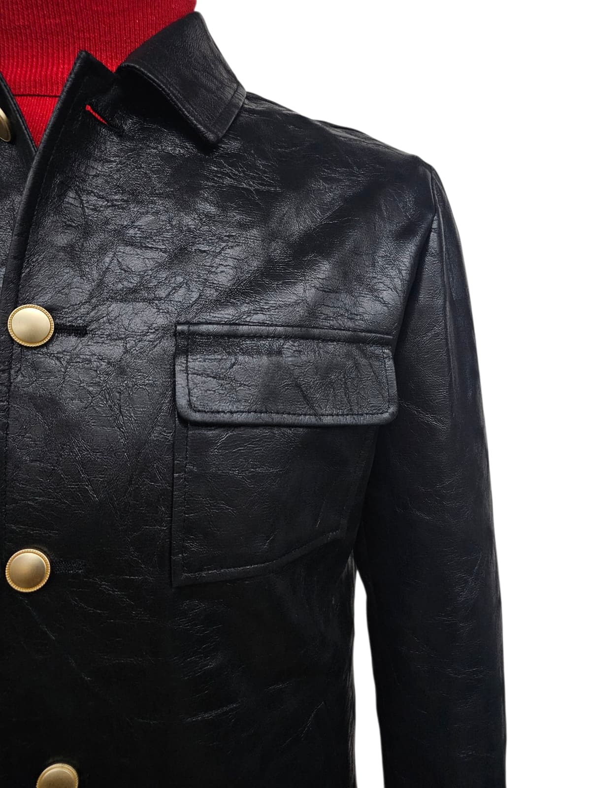 Mens Five Button Slim Fit Leather Suit Black