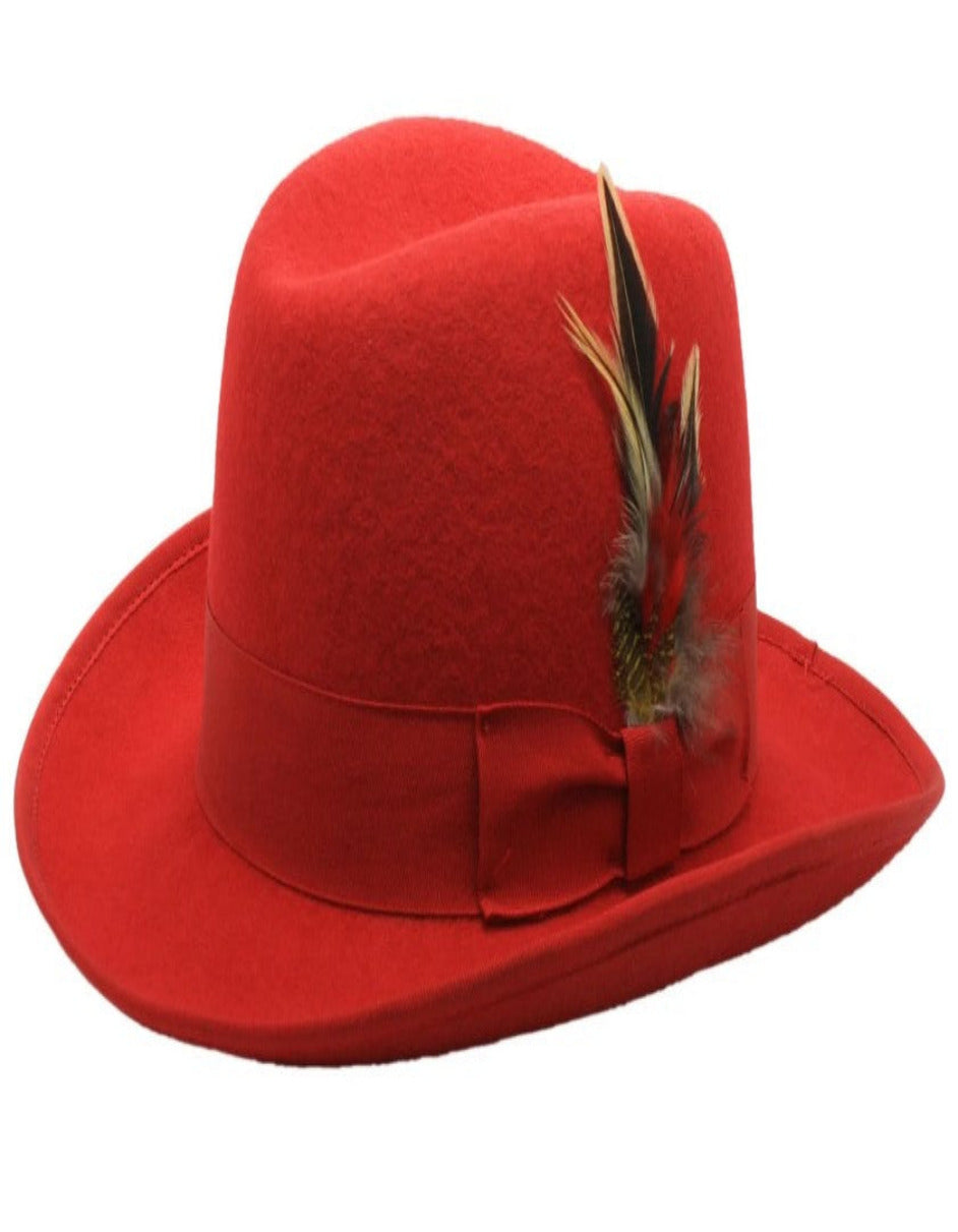 1920s Red Fedora – Men’s Classic Gangster Godfather Wool Dress Hat