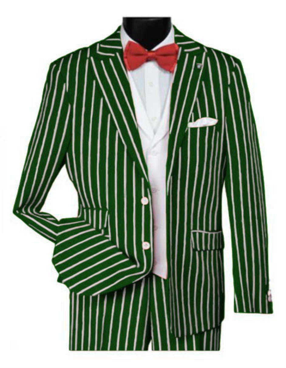 Green 1920s Vested Gangster Pinstripe Suit