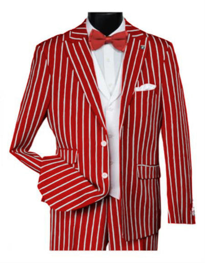 Menβs Red Pinstripe 1920s Vested Suit