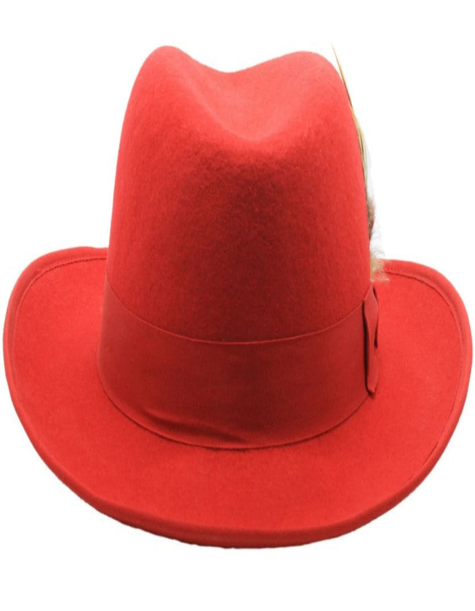 1920s Red Fedora – Men’s Classic Gangster Godfather Wool Dress Hat