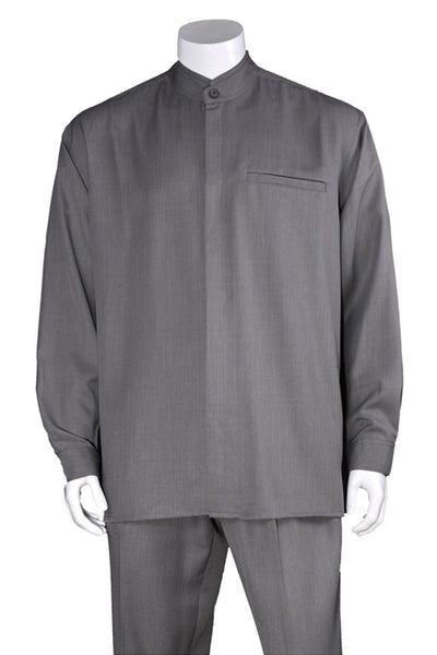 Mens Long Sleeve Mandarin Collar Casual Leisure Set in Grey