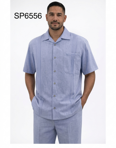 Menβs Lavender Linen Walking Suit Set β 2 Piece Short Sleeve Casual Outfit