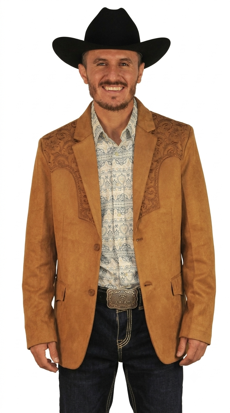 Mens SUEDE Cowboy Blazer Ultra Slim Fit LAM-516 in Color Camel