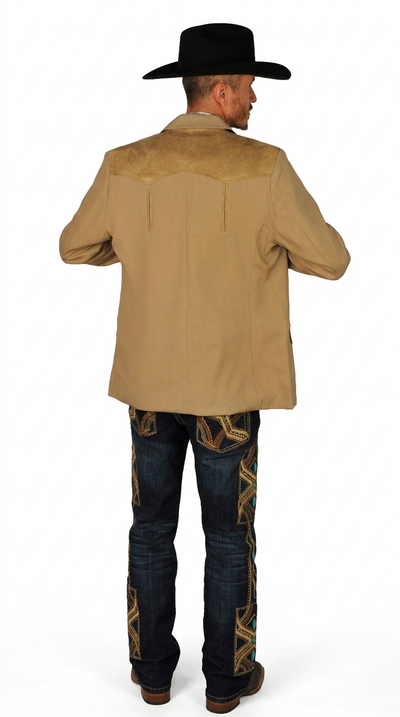 Mens SUEDE Cowboy Blazer Ultra Slim Fit Mens Western Suede Blazer in Color "Khaki"