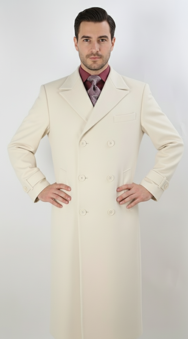 Apollo King Men's Full Length Top Coat Banded Wrists