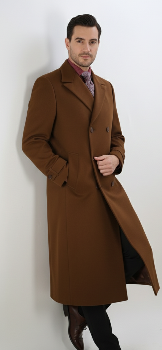 Apollo King Men's Full Length Top Coat Banded Wrists