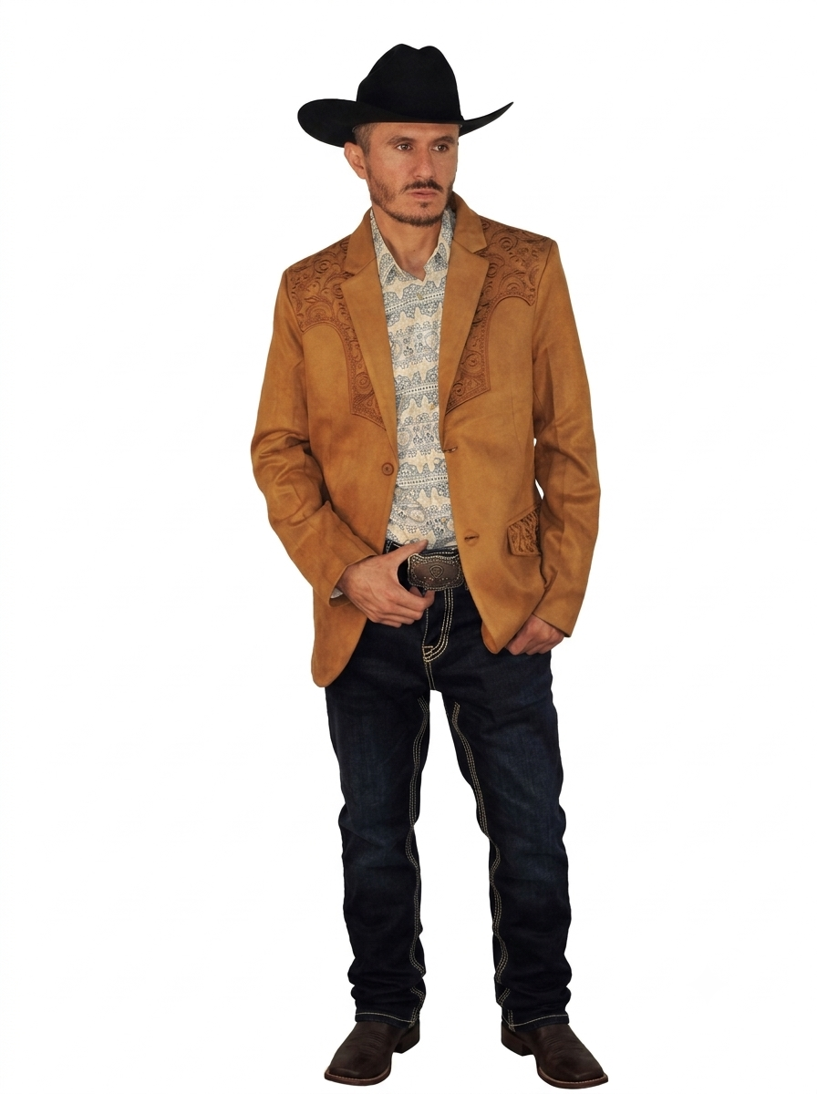 Mens SUEDE Cowboy Blazer Ultra Slim Fit LAM-516 in Color Camel