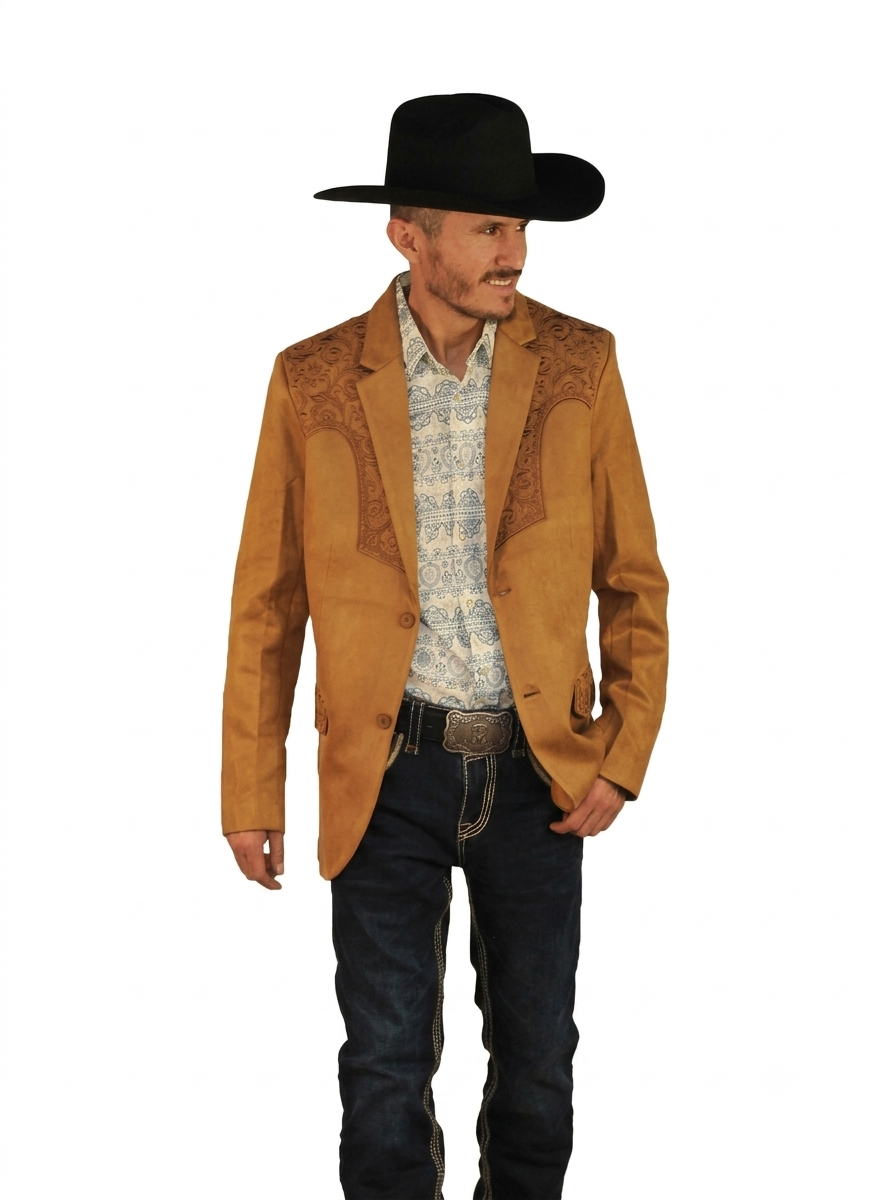 Mens SUEDE Cowboy Blazer Ultra Slim Fit LAM-516 in Color Camel