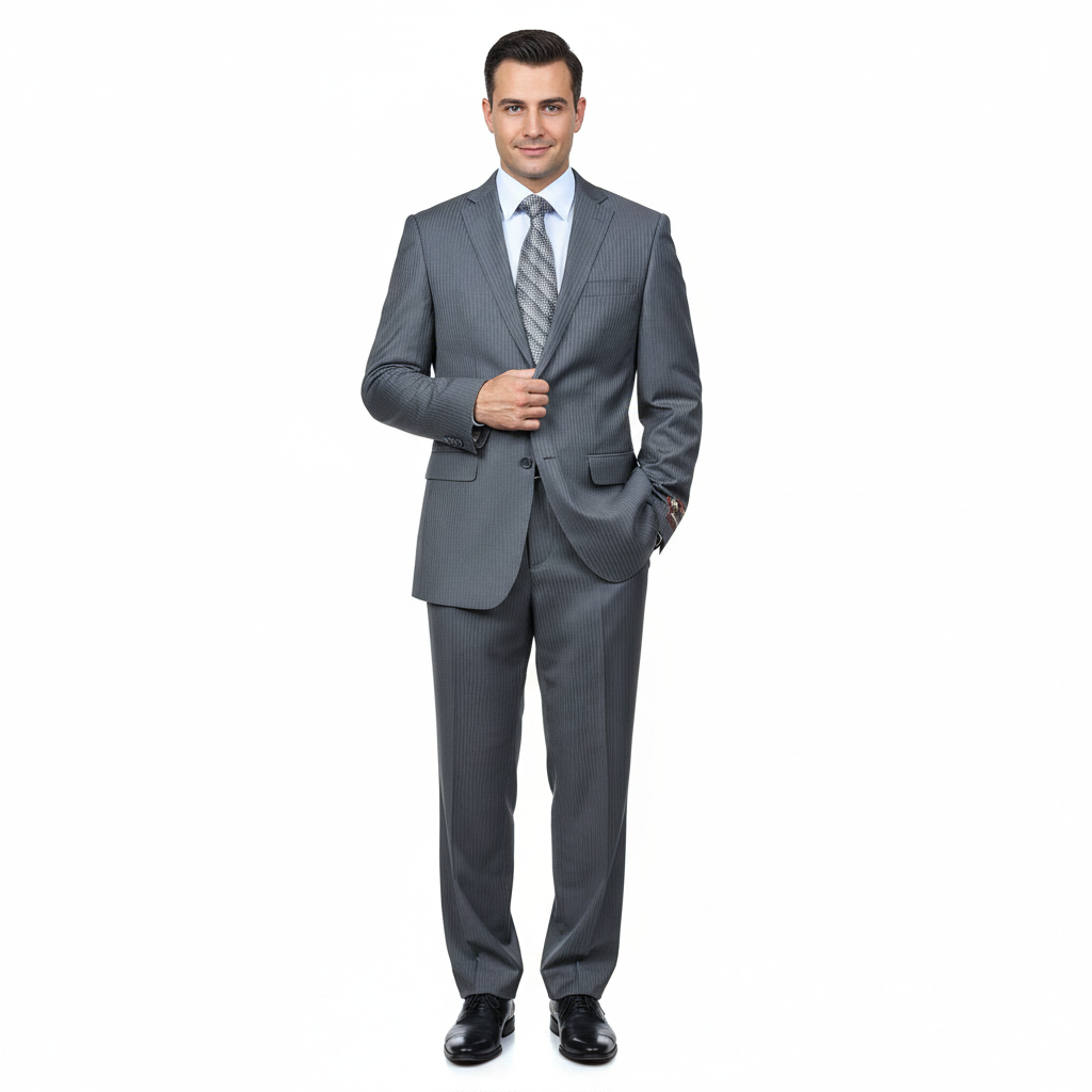 Men's Grey Tonal Shadow Stripe ~ Pinstripe 2-button 2 Piece Suits - Two piece Business suits Suit