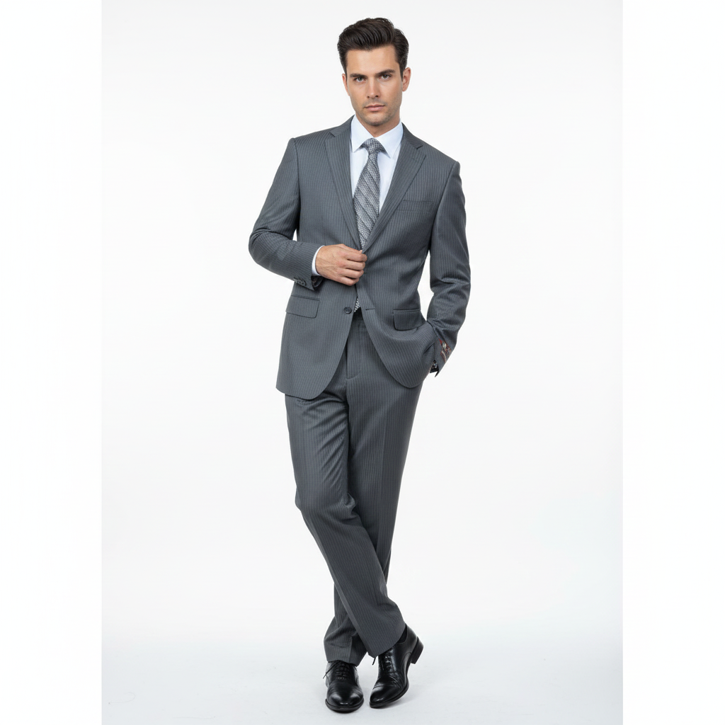 Men's Grey Tonal Shadow Stripe ~ Pinstripe 2-button 2 Piece Suits - Two piece Business suits Suit