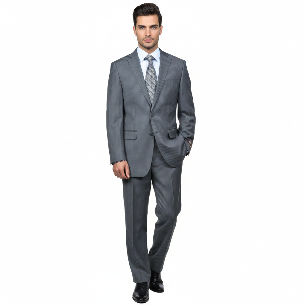 Men's Grey Tonal Shadow Stripe ~ Pinstripe 2-button 2 Piece Suits - Two piece Business suits Suit
