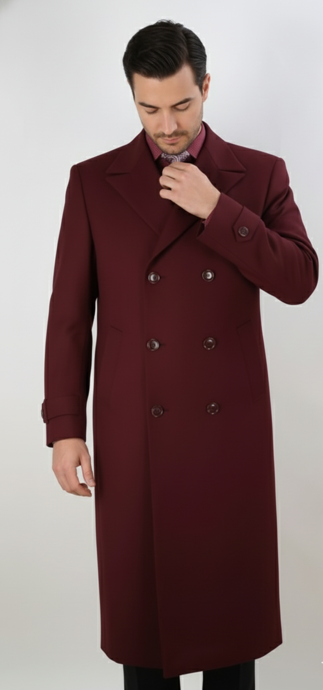 Apollo King Men's Full Length Top Coat Banded Wrists