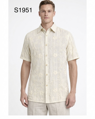 Menβs Cream Abstract Stripe Walking Suit Set β 2 Piece Short Sleeve Casual Outfit